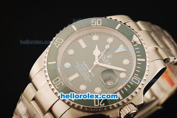 Rolex Submariner Swiss ETA 2836 Automatic Movement Steel Case and Strap with Green Dial and Green Ceramic Bezel - Click Image to Close